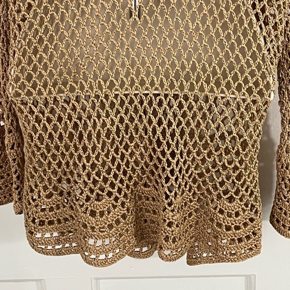 Jones New York Open Knit Cardigan Sweater Button Front Tan Neutral L/XL Boho - Picture 8 of 13